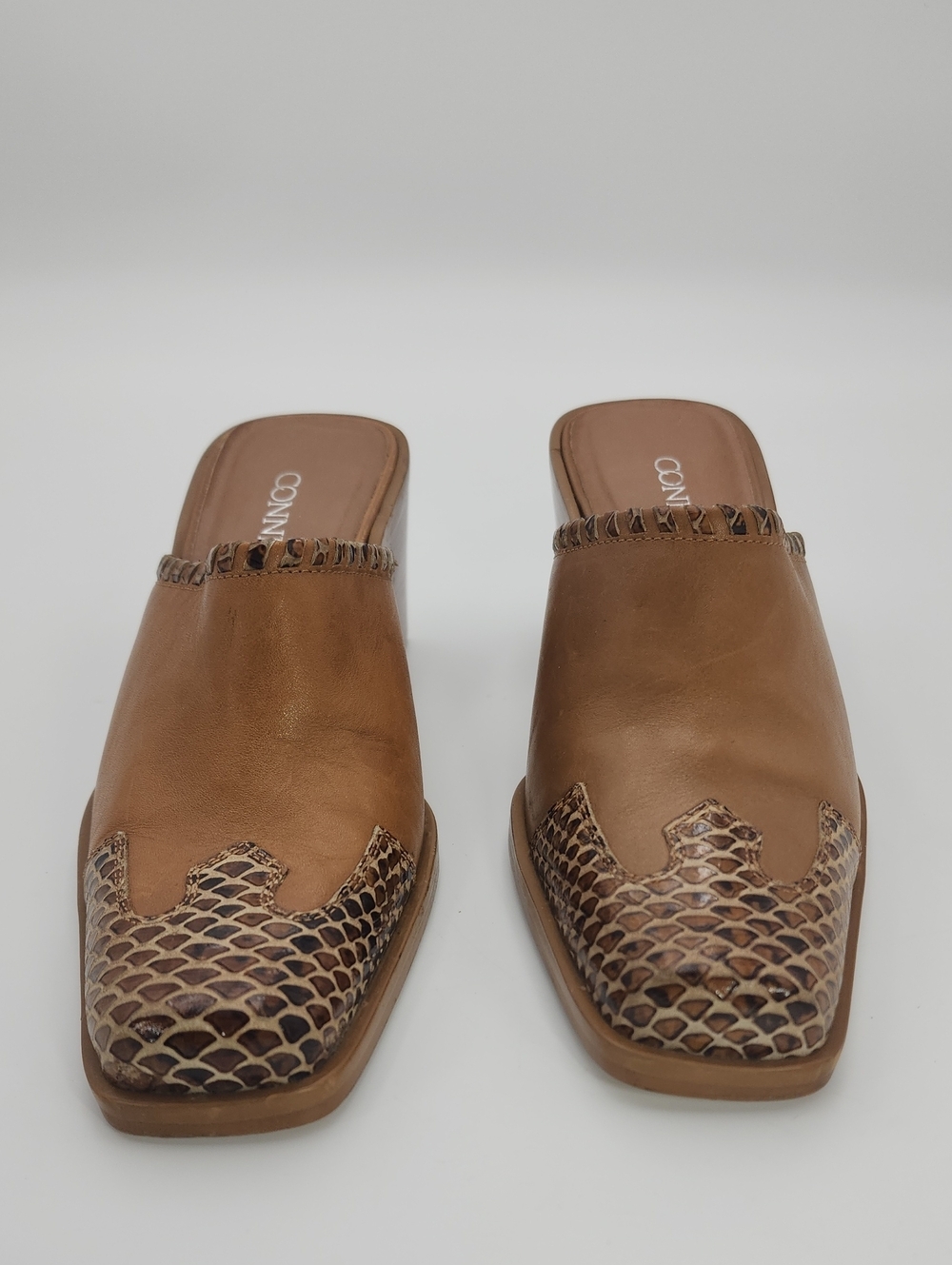 Women's Connie Stirrup Peach Caramel Leather Western Mules Clogs 7M
